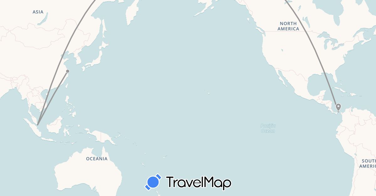 TravelMap itinerary: driving, plane in China, Panama, Singapore (Asia, North America)